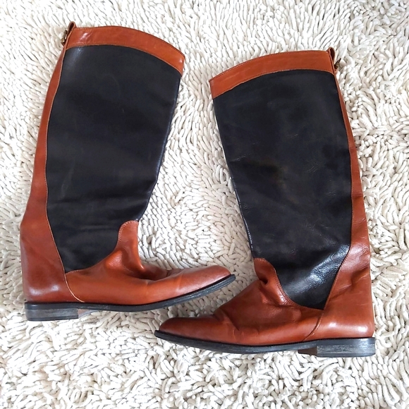 Ruggeri brown & black leather tall boots- size 38 - Picture 1 of 11